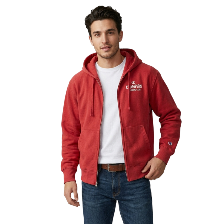 Sudadera Champion Trainning Club con Capucha y Cremallera Completa "Washed Red"