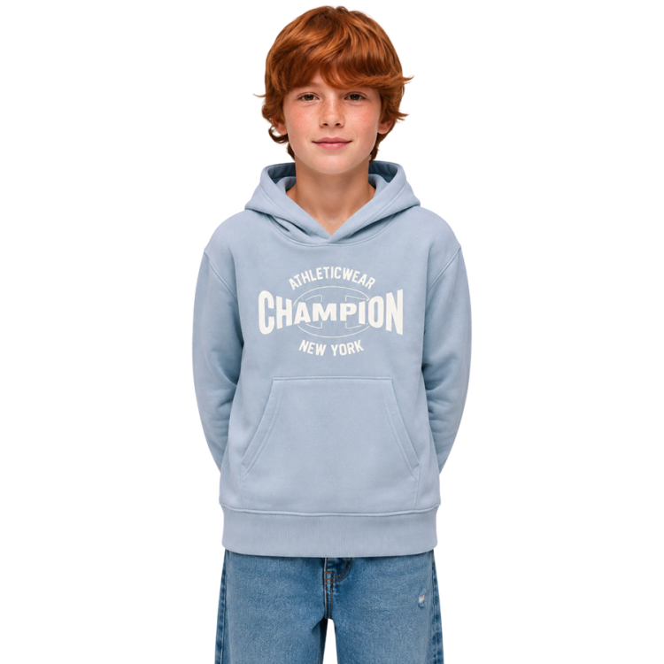 Sudadera Niño/Niña con Capucha Champion Graphic Logo Powerblend "Light Steel Blue"