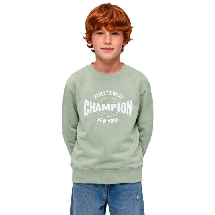 Sudadera Niño/Niña Cuello Redondo Champion Graphic Logo Powerblend "Light Olive Green"