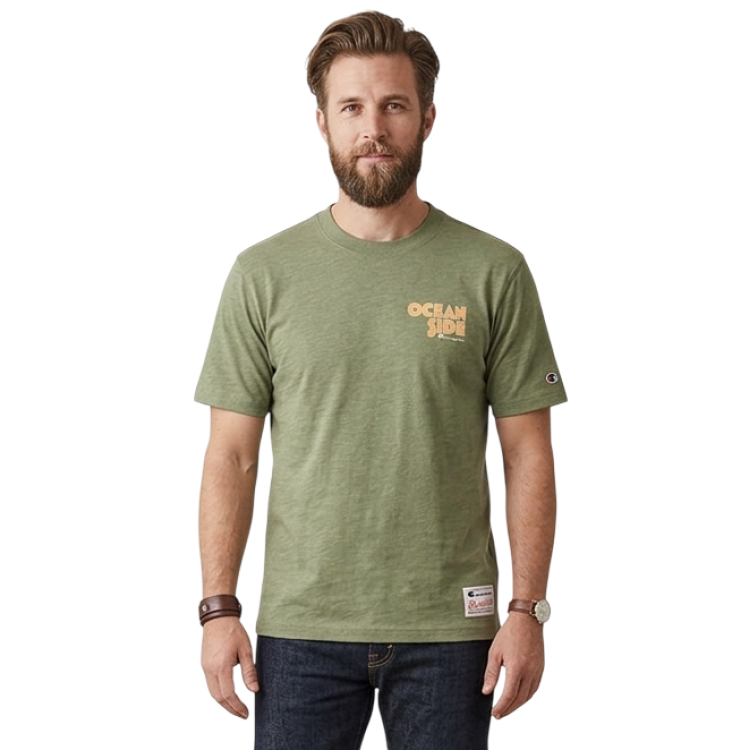 Camiseta Champion Ocean Side de Algodón con Gráfico "Moss Green-Olive"
