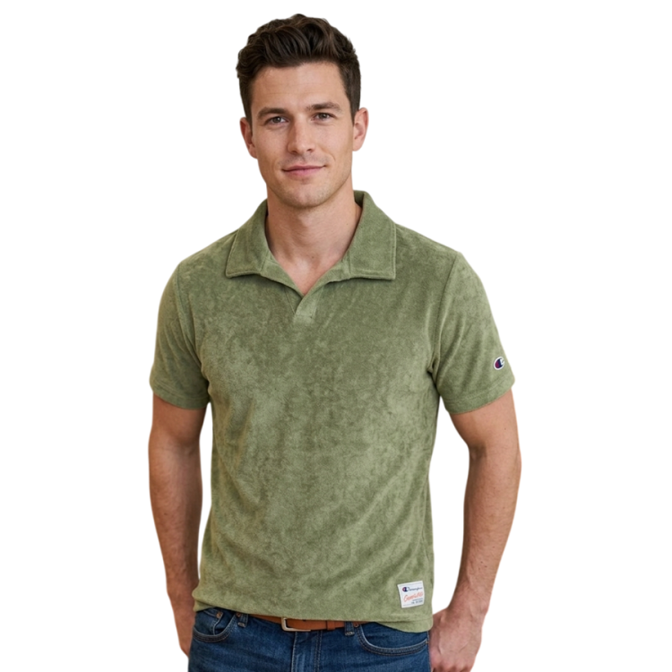 Polo Champion Ocean Side Efecto Lavado en Tejido Rizo Exterior "Moss Green-Olive"