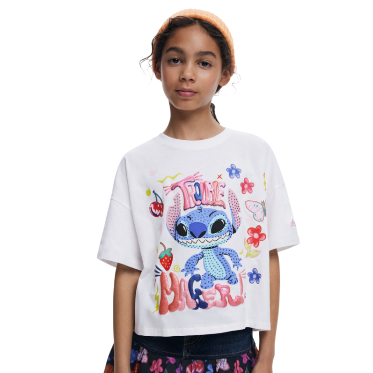 Desigual  Stitch™ 3D Cropped T-Shirt "White"