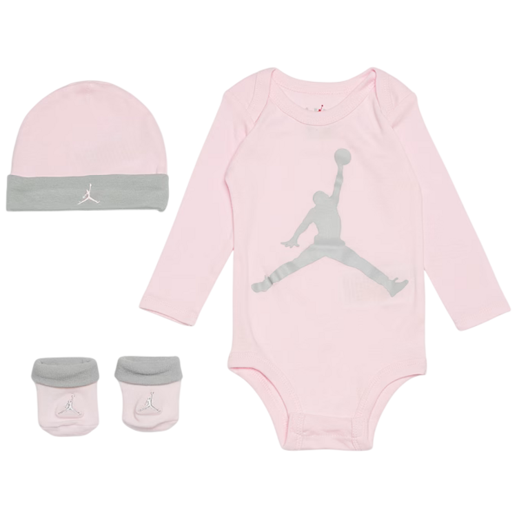 Jordan Bebé Juego de 3 Piezas Body Manga Larga, Gorro y Patucos JHN Jumpman "Foam Pink"