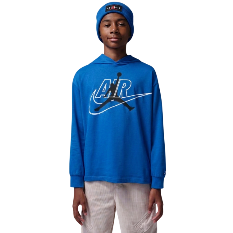 Camiseta Niño/Niña Manga Larga con Capucha Jordan Air Swoosh Jumpman "True Blue"