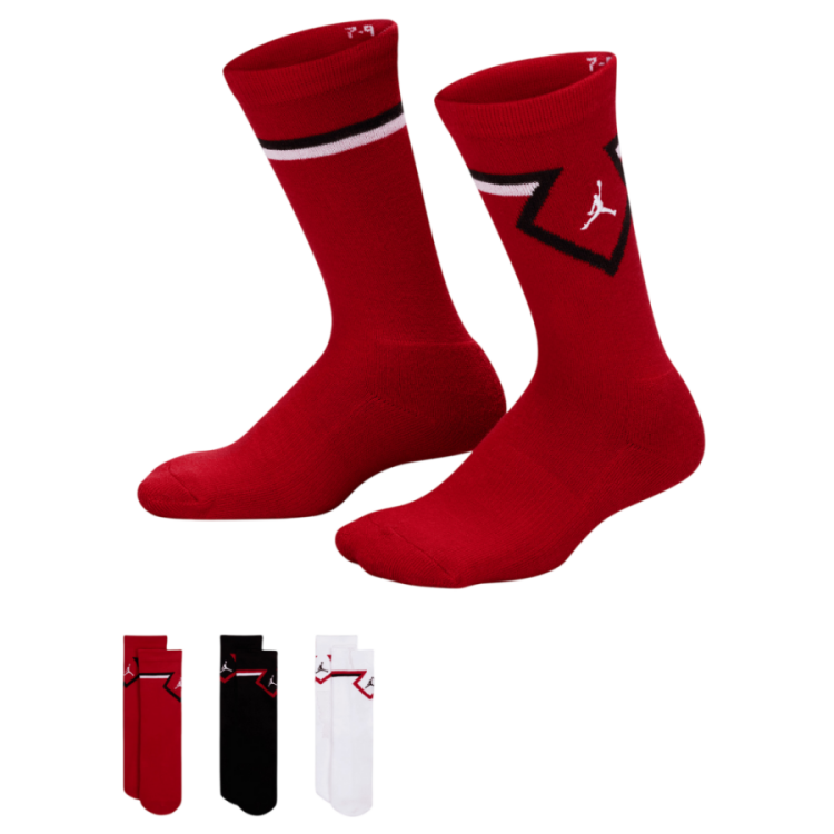 Calcetines Jordan Kids Diamond High Crew Socks (3 Pairs) "Gym Red-White-Black"