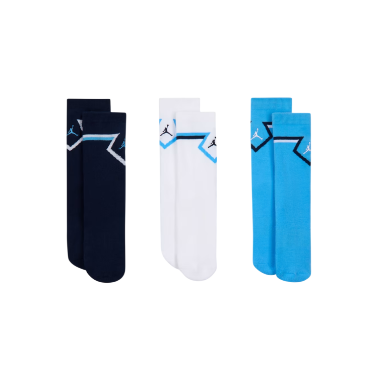 Calcetines Jordan Kids Diamond High Crew Socks (3 Pairs) "University-White-Blue-Navy"