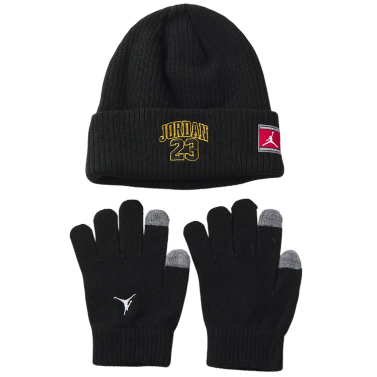 Conjunto Gorro + Guantes Táctiles Jordan Niño/Niña JDB 23 Jersey "Black-Gold"