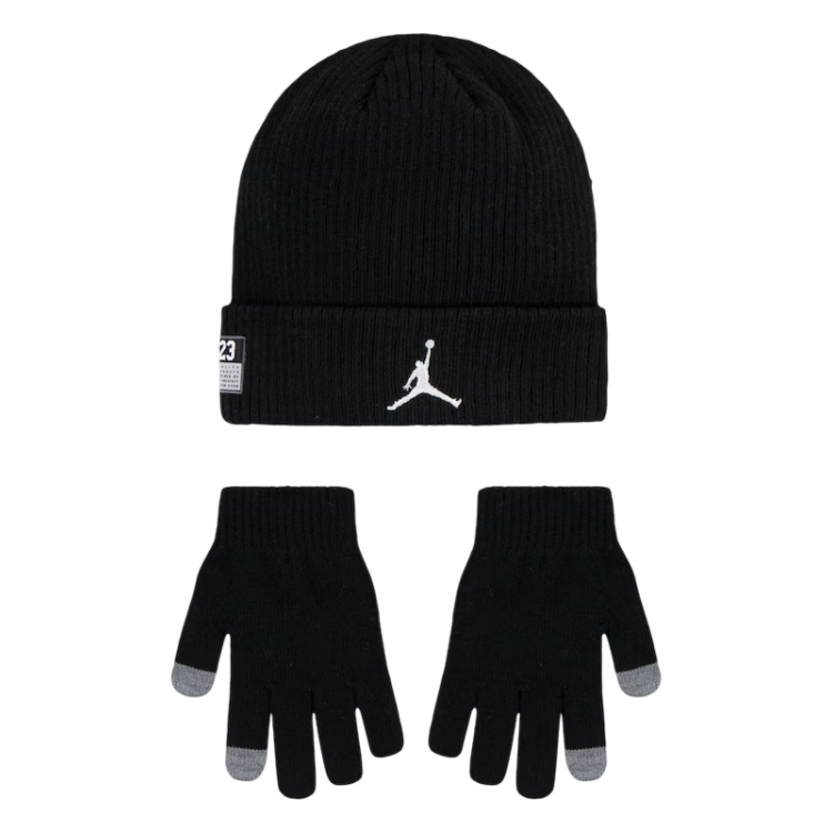 Conjunto Gorro + Guantes Táctiles Jordan Niño/Niña JDB 23 Jersey  "Black-Gym Red"