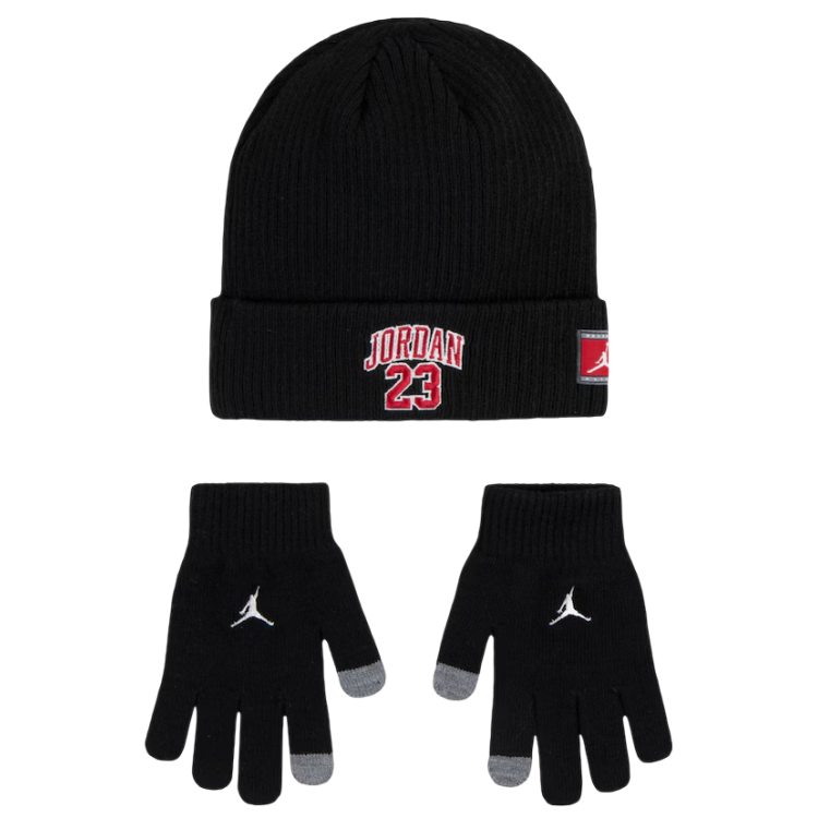 Conjunto Gorro + Guantes Táctiles Jordan Niño/Niña JDB 23 Jersey  "Black-Gym Red"