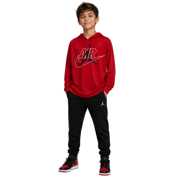 Camiseta Niño/Niña Manga Larga con Capucha Jordan Air Swoosh Jumpman "Gym Red"
