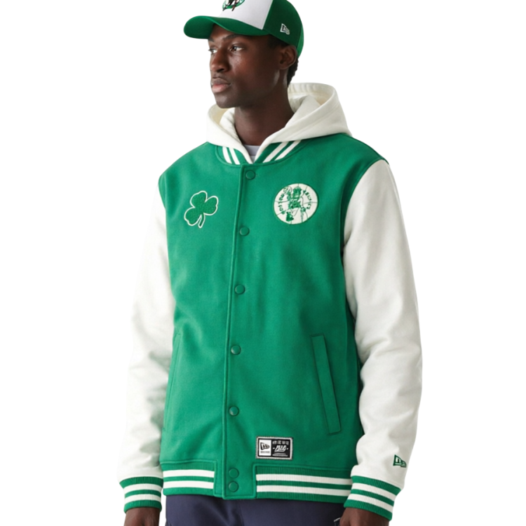 Chaqueta College Con capucha New Era de los Boston Celtics Hardwood Classics "Green"