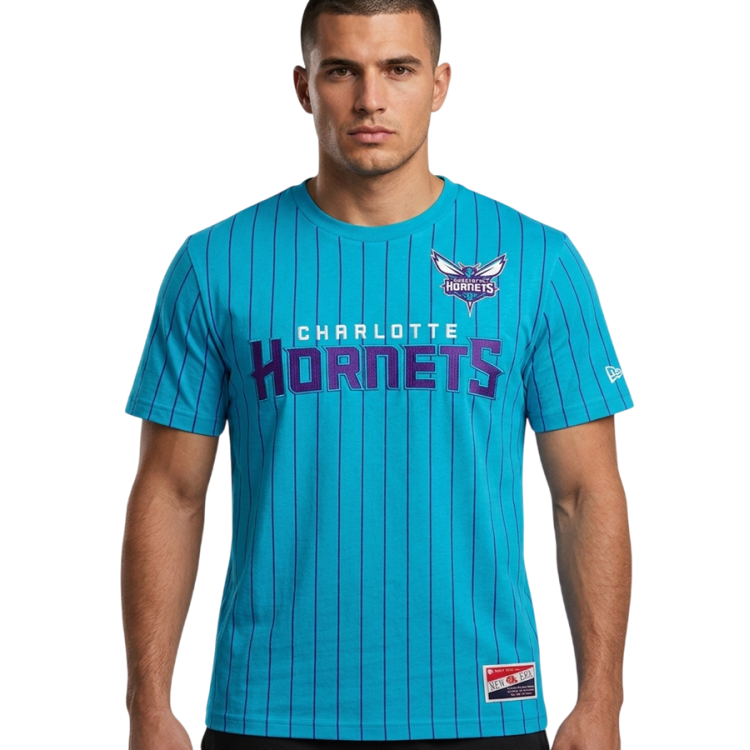 Camiseta New Era NBA Charlotte Hornets Throwback H1 Pinstriped SS
