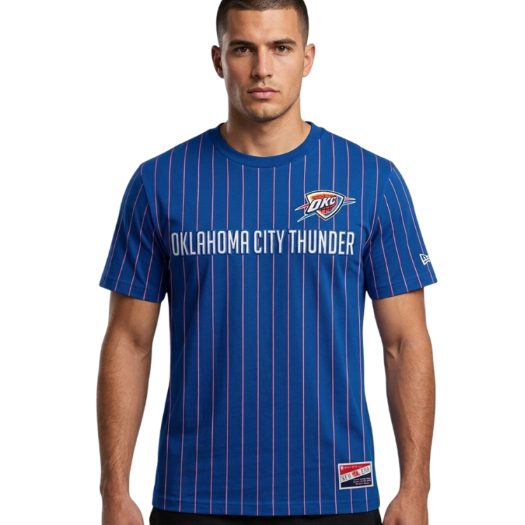 Camiseta New Era NBA Oklahoma City Thunder Throwback H1 Pinstriped SS