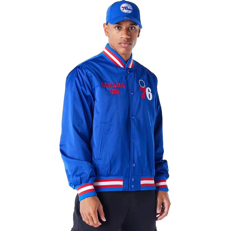 New Era NBA Philadelphia 76ers Satin Bomber Jacket "Blue"