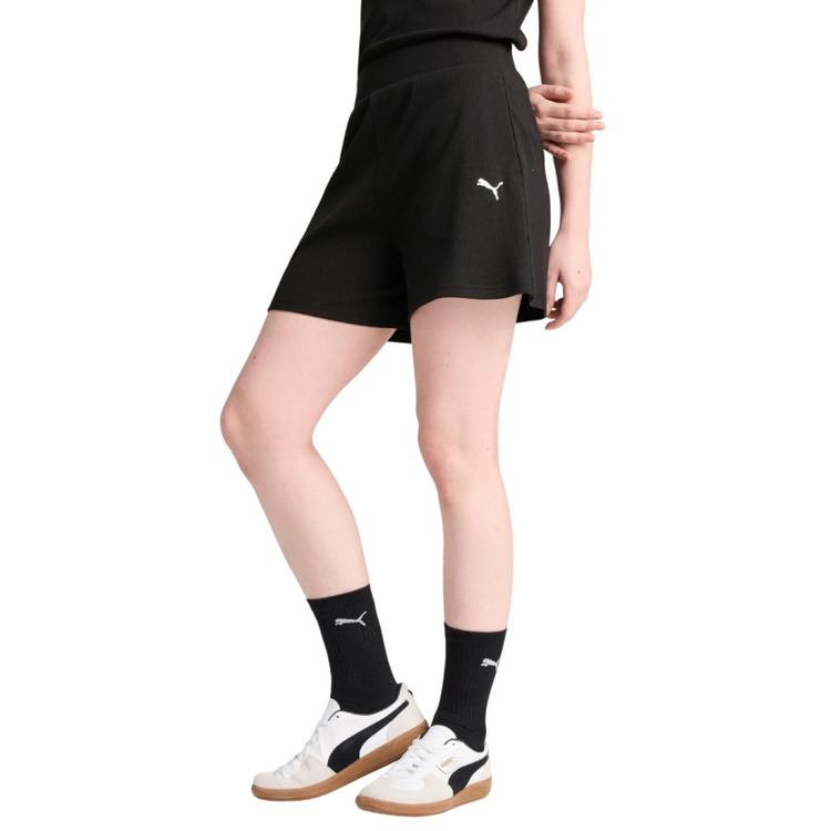 Puma ESS ELEVATED High-Rise Rib Shorts 5" "Black"