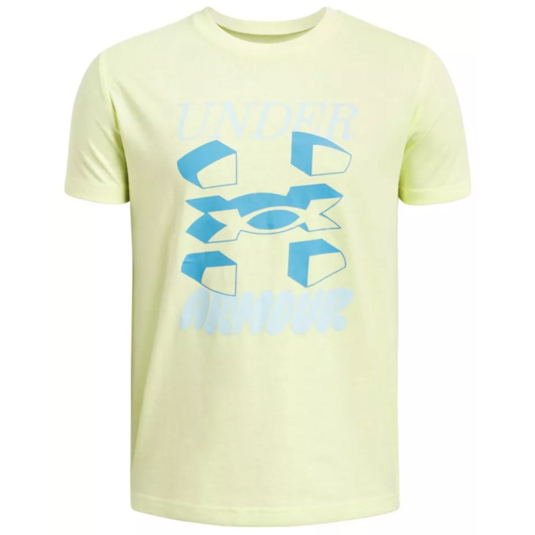 UA Boys' Split Big Logo Short Sleeve "Sonic Yellow-Ether Blue"