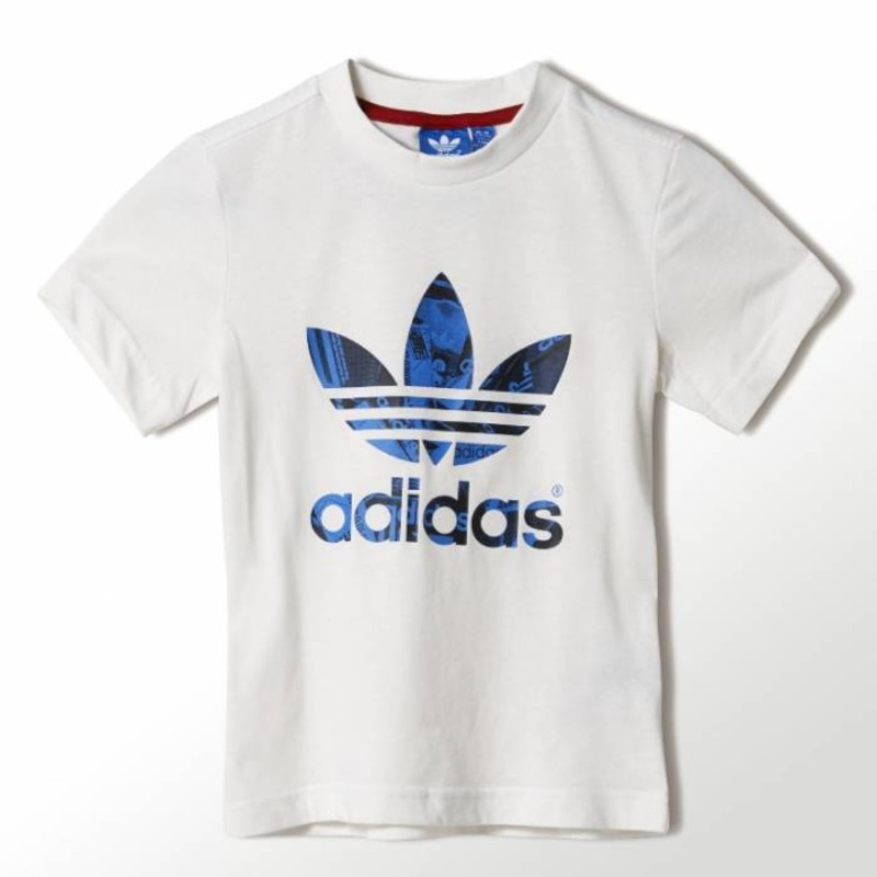 Adidas Original Camiseta Nino S Box Trefoil blanco azul