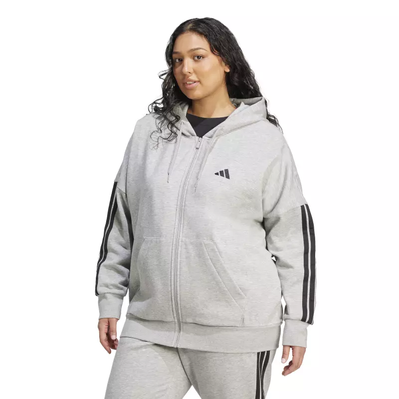 Adidas Essentials 3-Stripes Full-Zip Fleece Hoodie (Plus Size) "Grey"