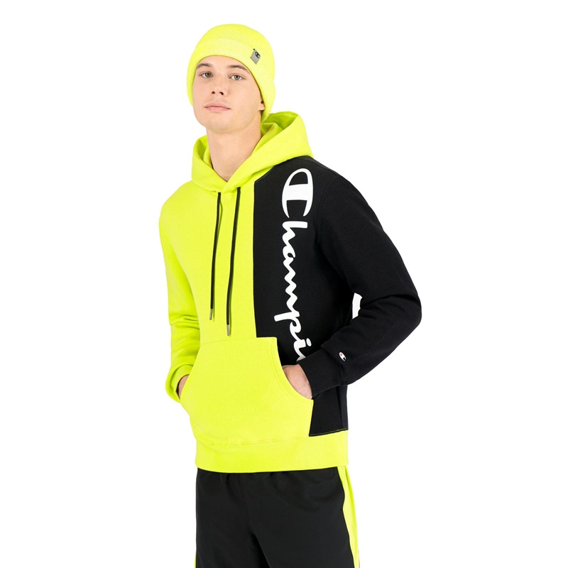 Champion Legacy Spliced Script Logo Print Hoodie Yellow