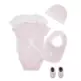Jordan Bebé Juego de 5 Piezas dos Bodies,Gorro,Patucos y Babero JHN Jumpman "Pink-White"