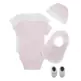 Jordan Bebé Juego de 5 Piezas dos Bodies,Gorro,Patucos y Babero JHN Jumpman "Pink-White"