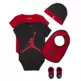 Jordan Bebé Juego de 5 Piezas dos Bodies,Gorro,Patucos y Babero JHN Jumpman "Red-Black"