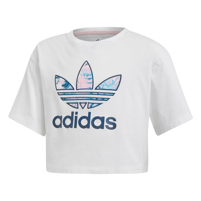 Adidas Originals Girls Marble Cropped Tee (white)