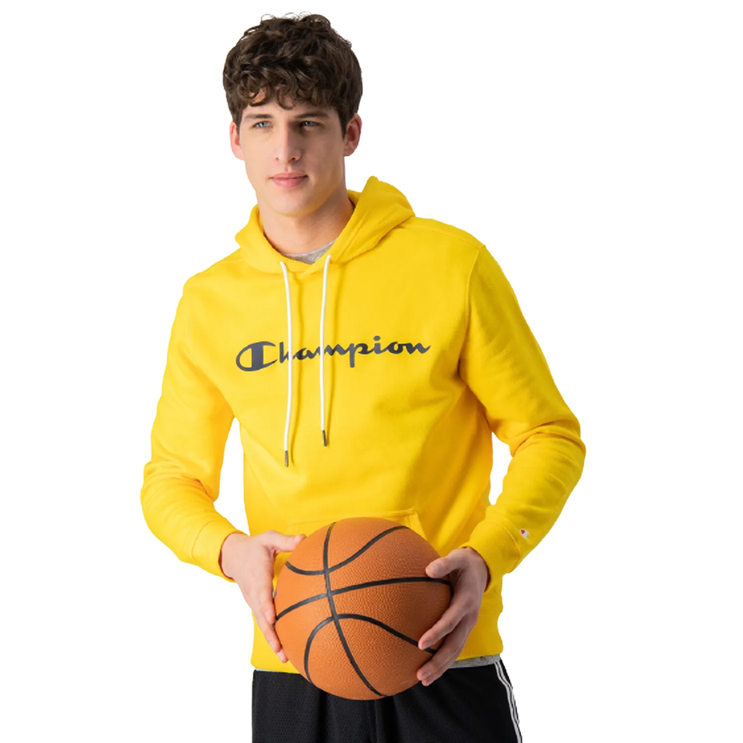 Yellow champion script hoodie outlet