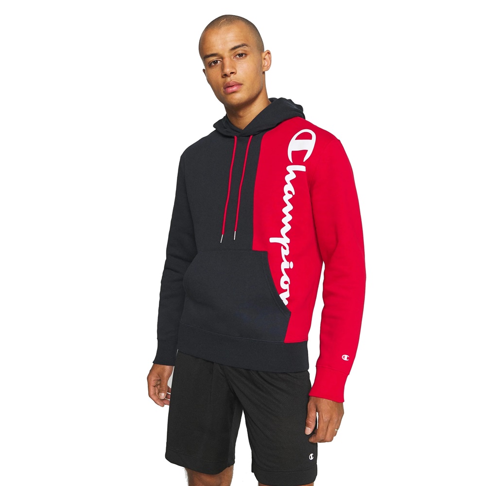 Champion Legacy Spliced Script Logo Print Hoodie Navy
