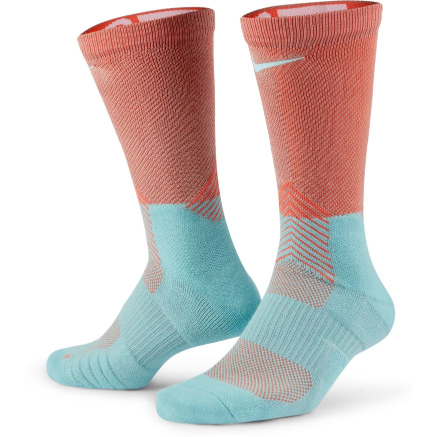 Elite Crew Basketball Socks "Bright Coral/Copa/Silver"