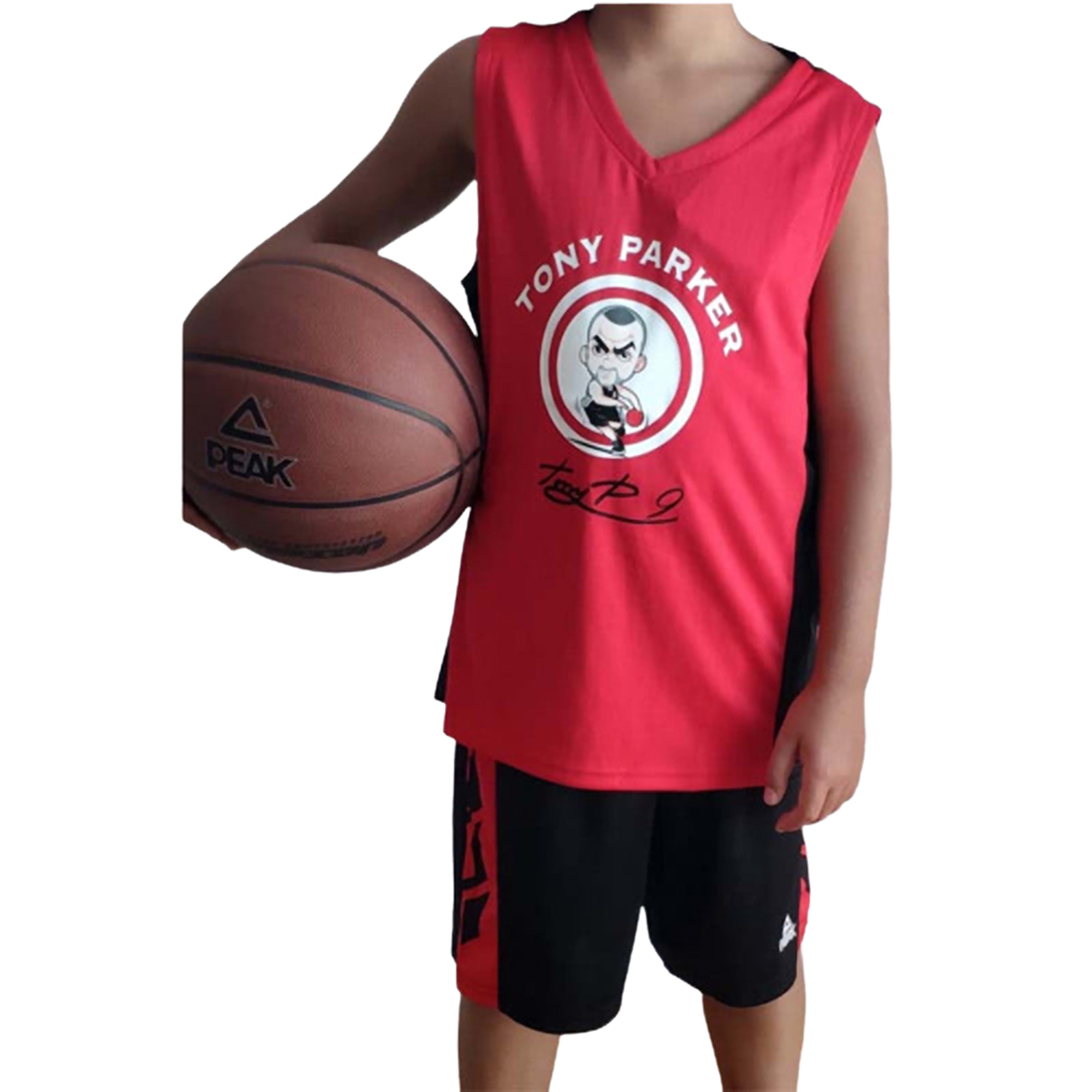 Camiseta roja jugadores de baloncesto niño